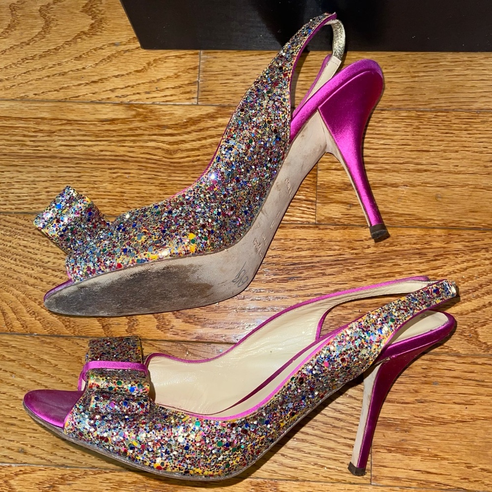 Kate Spade Charm Glitter satin slingback heel 9.5